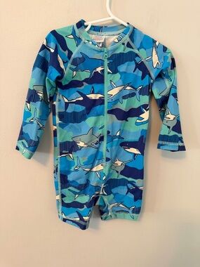 Hanna Andersson Shark-Print Zip Front Swimsuit